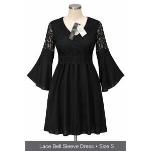 Zanzea Black Lace Bell Sleeve Dress Boho Empire Waist NWT Size S
